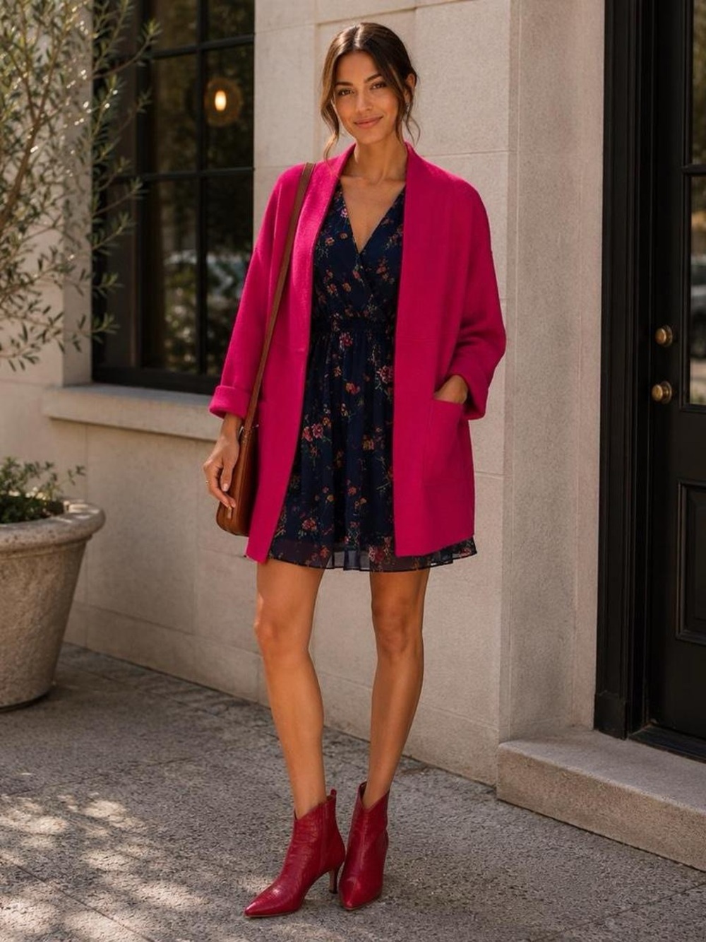 Women's Open Front Coatigan in Fuchsia - Lightweight Layer